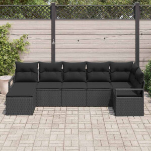 vidaXL Bankstel met kussen 7 pcs Zwart poly rattan