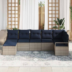 vidaXL Bankstel 7 pcs Grijs poly rattan