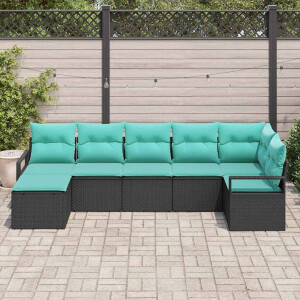 vidaXL Bankstel met kussen 7 pcs Zwart poly rattan