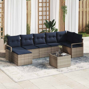 vidaXL Bankstel met kussen 8 pcs Grijs poly rattan