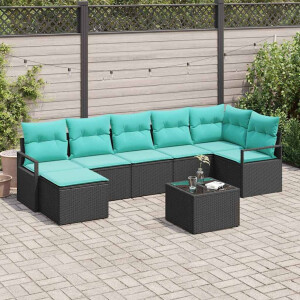 vidaXL Bankstel met kussen 8 pcs Zwart poly rattan
