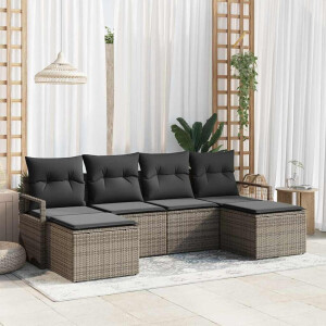 vidaXL Bankstel 6 pcs Grijs poly rattan