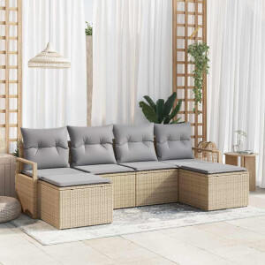 vidaXL Bankstel 6 pcs Beige poly rattan