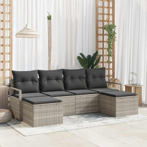 vidaXL Bankstel 6 pcs Lichtgrijs poly rattan