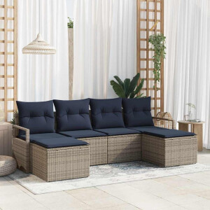 vidaXL Bankstel 6 pcs Grijs poly rattan