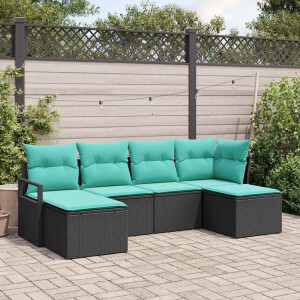 vidaXL Bankstel 6 pcs Zwart poly rattan