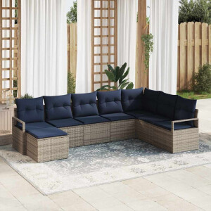 vidaXL Bankstel met kussen 8 pcs Grijs poly rattan