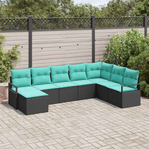 vidaXL Bankstel met kussen 8 pcs Zwart poly rattan