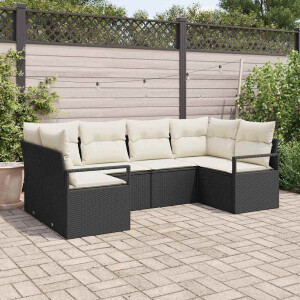 vidaXL Bankstel met kussen 6 pcs Zwart poly rattan