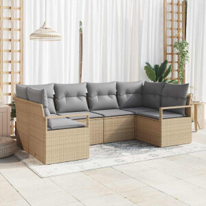 vidaXL Bankstel met kussen 6 pcs Beige poly rattan