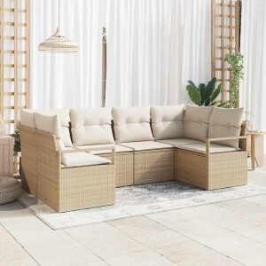 vidaXL Bankstel met kussen 6 pcs Beige poly rattan