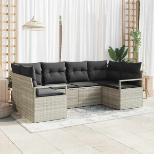 vidaXL Bankstel met kussen 6 pcs Lichtgrijs poly rattan