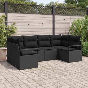 vidaXL Bankstel met kussen 6 pcs Zwart poly rattan