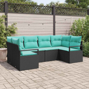 vidaXL Bankstel met kussen 6 pcs Zwart Poly Rattan