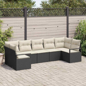 vidaXL Bankstel met kussen 7 pcs Zwart poly rattan