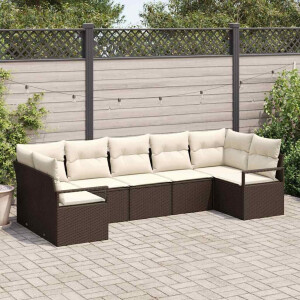 vidaXL Bankstel met kussen 7 pcs Bruin poly rattan