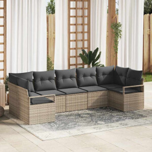 vidaXL Bankstel met kussen 7 pcs Grijs poly rattan