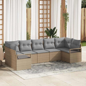 vidaXL Bankstel met kussen 7 pcs Beige poly rattan