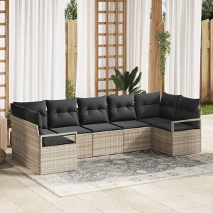 vidaXL Bankstel met kussen 7 pcs Lichtgrijs poly rattan