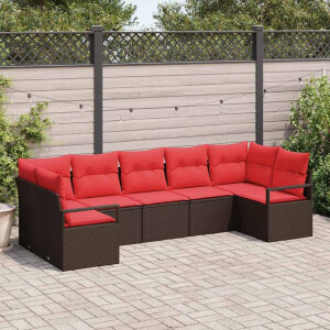vidaXL Bankstel met kussen 7 pcs Bruin poly rattan