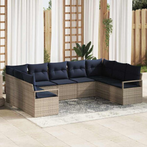 vidaXL Bankstel met kussen 7 pcs Grijs poly rattan