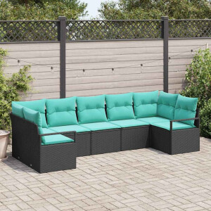 vidaXL Bankstel met kussen 7 pcs Zwart poly rattan
