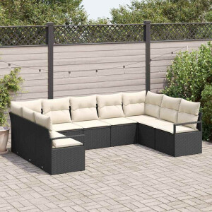 vidaXL Bankstel met kussen 9 pcs Zwart poly rattan
