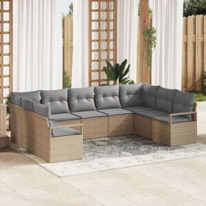 vidaXL Bankstel met kussen 9 pcs Beige poly rattan