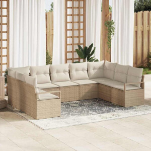 vidaXL Bankstel met kussen 9 pcs Beige poly rattan