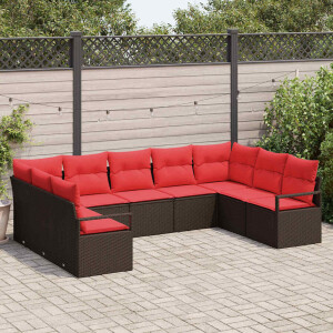 vidaXL Bankstel met kussen 9 pcs Bruin poly rattan