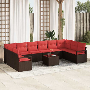 vidaXL Bankstel met kussen 11 pcs Bruin poly rattan