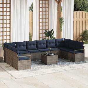 vidaXL Bankstel met kussen 11 pcs Grijs poly rattan