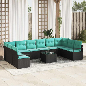 vidaXL Bankstel met kussen 11 pcs Zwart poly rattan