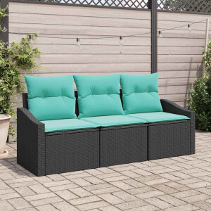 vidaXL Bankstel met kussen 3 pcs Zwart poly rattan