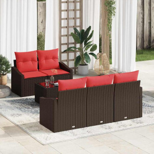 vidaXL Bankstel 6 st 3-Aantal zitplaatsen Bruin en Rood poly rattan
