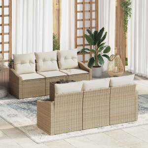 vidaXL Bankstel met kussen met kussen 7 pcs Beige en Crème poly rattan