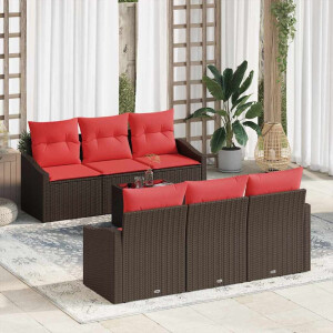 vidaXL Bankstel 7 st 3-Aantal zitplaatsen Bruin en Rood poly rattan
