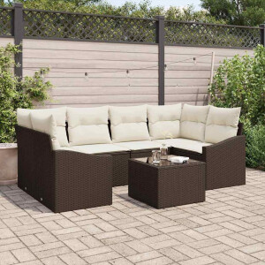 vidaXL Bankstel met kussen met kussen 7 pcs Bruin en Crème poly rattan
