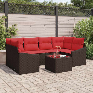 vidaXL Bankstel 7 st 3-Aantal zitplaatsen Bruin en Rood poly rattan