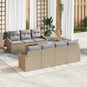 vidaXL Bankstel met kussen 8 pcs Beige en Licht Grijs poly rattan