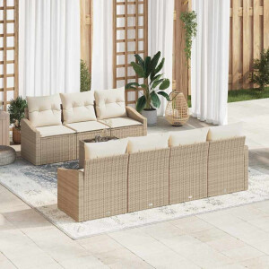 vidaXL Bankstel met kussen met kussen 8 pcs Beige en Crème poly rattan