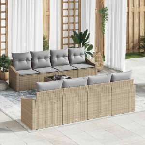 vidaXL Bankstel met kussen 9 pcs Beige en Licht Grijs poly rattan