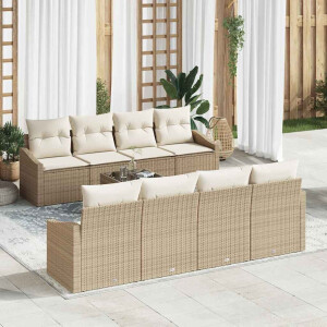 vidaXL Bankstel met kussen met kussen 9 pcs Beige en Crème poly rattan