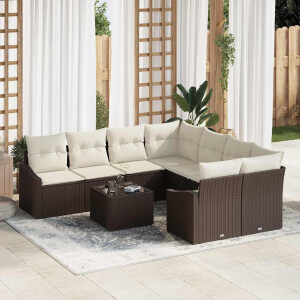 vidaXL Bankstel met kussen met kussen 9 pcs Bruin en Crème poly rattan