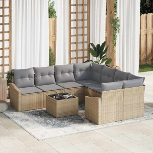 vidaXL Bankstel met kussen 9 pcs Beige en Licht Grijs poly rattan