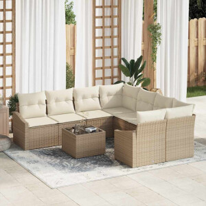 vidaXL Bankstel met kussen met kussen 9 pcs Beige en Crème poly rattan