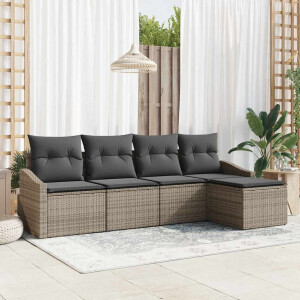 vidaXL Bankstel met kussen 5 pcs Grijs poly rattan