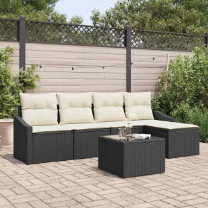 vidaXL Bankstel met kussen 6 pcs Zwart poly rattan