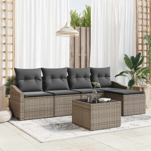 vidaXL Bankstel met kussen 6 pcs Grijs poly rattan