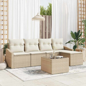 vidaXL Bankstel met kussen 6 pcs Beige poly rattan
